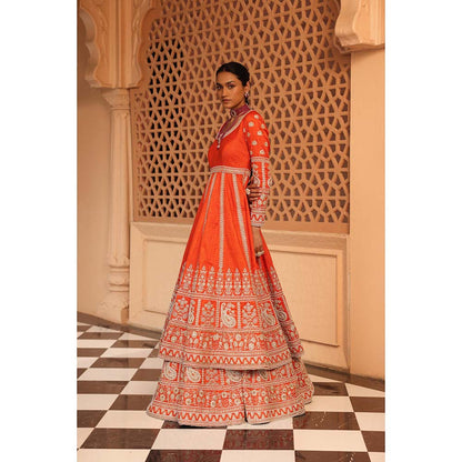 Sheetal Batra Mariyah Orange Anarkali with Lehenga and Dupatta (Set of 3)