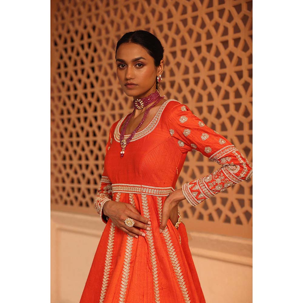 Sheetal Batra Mariyah Orange Anarkali with Lehenga and Dupatta (Set of 3)