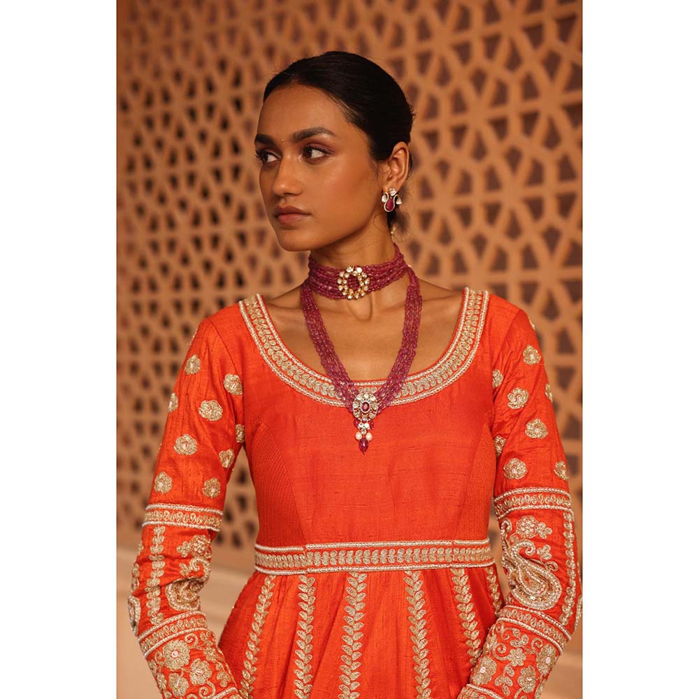 Sheetal Batra Mariyah Orange Anarkali with Lehenga and Dupatta (Set of 3)
