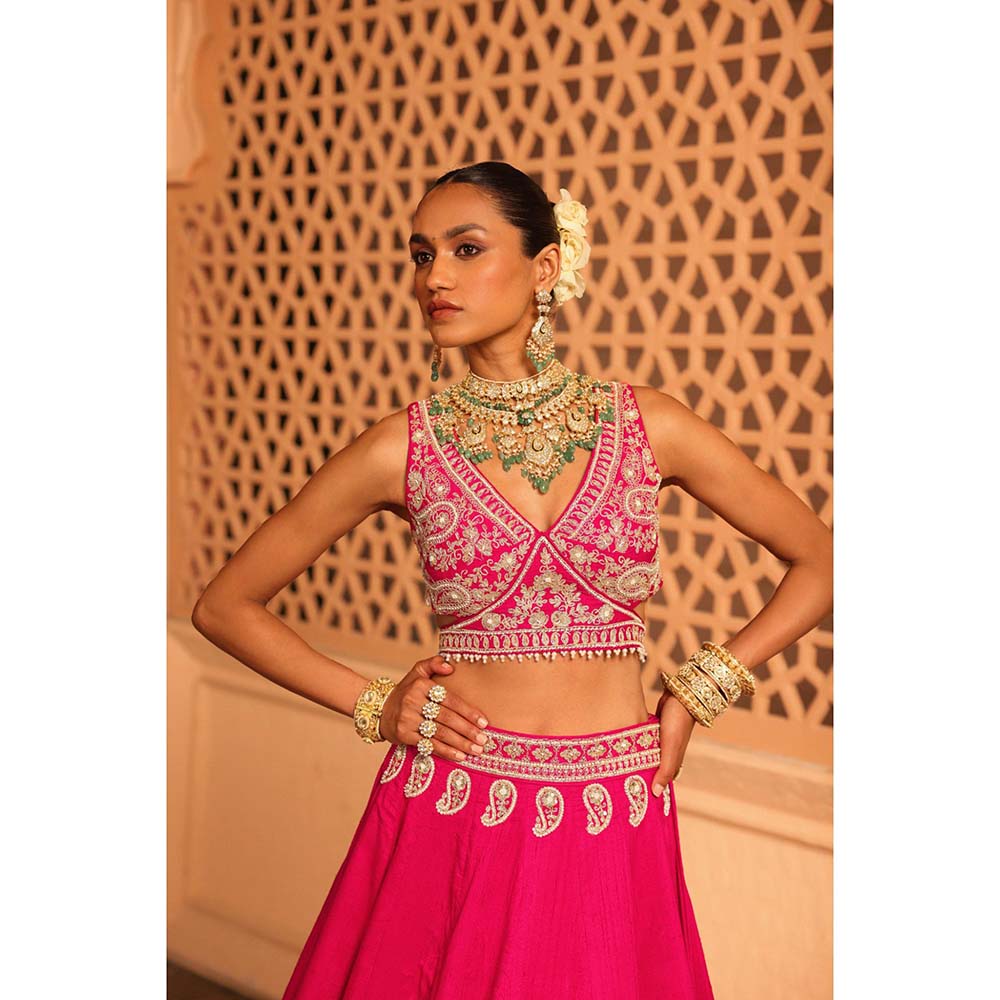 Sheetal Batra Ilma Hot Pink Lehenga with Blouse, Dupatta and Attached Belt (Set of 3)