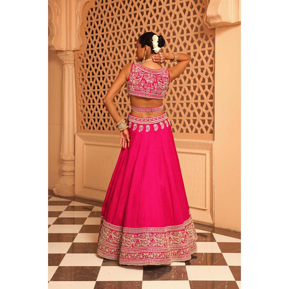 Sheetal Batra Ilma Hot Pink Lehenga with Blouse, Dupatta and Attached Belt (Set of 3)