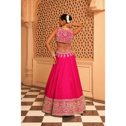 Sheetal Batra Ilma Hot Pink Lehenga with Blouse, Dupatta and Attached Belt (Set of 3)