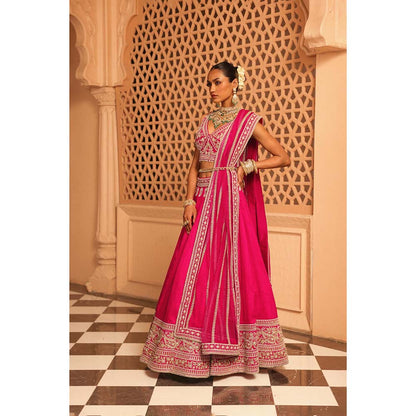 Sheetal Batra Ilma Hot Pink Lehenga with Blouse, Dupatta and Attached Belt (Set of 3)