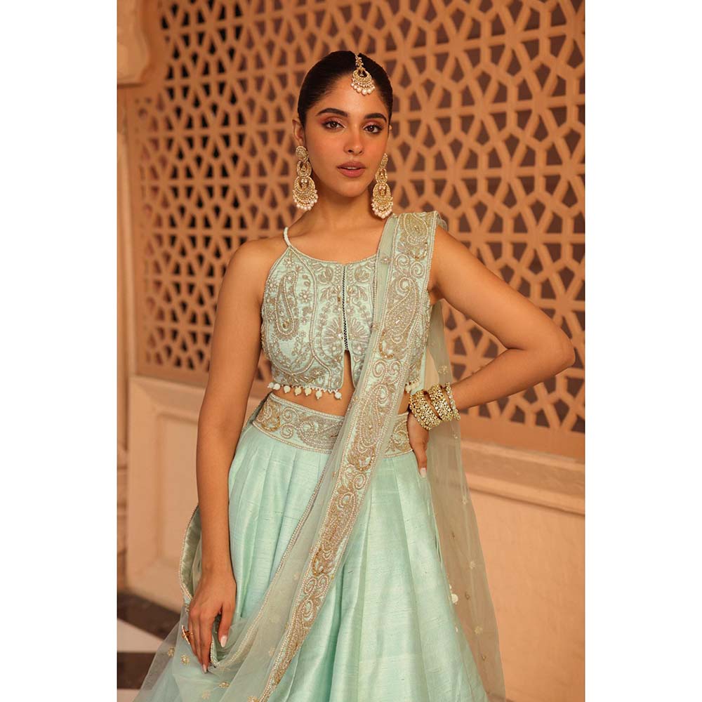 Sheetal Batra Afsa Misty Green Lehenga with Blouse and Dupatta (Set of 3)