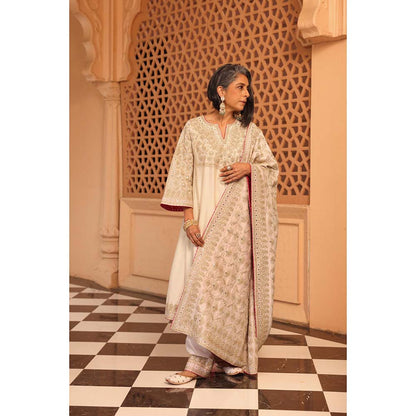 Sheetal Batra Amani Daisy Ivory A-Line Kurta with Salwar and Dupatta (Set of 3)