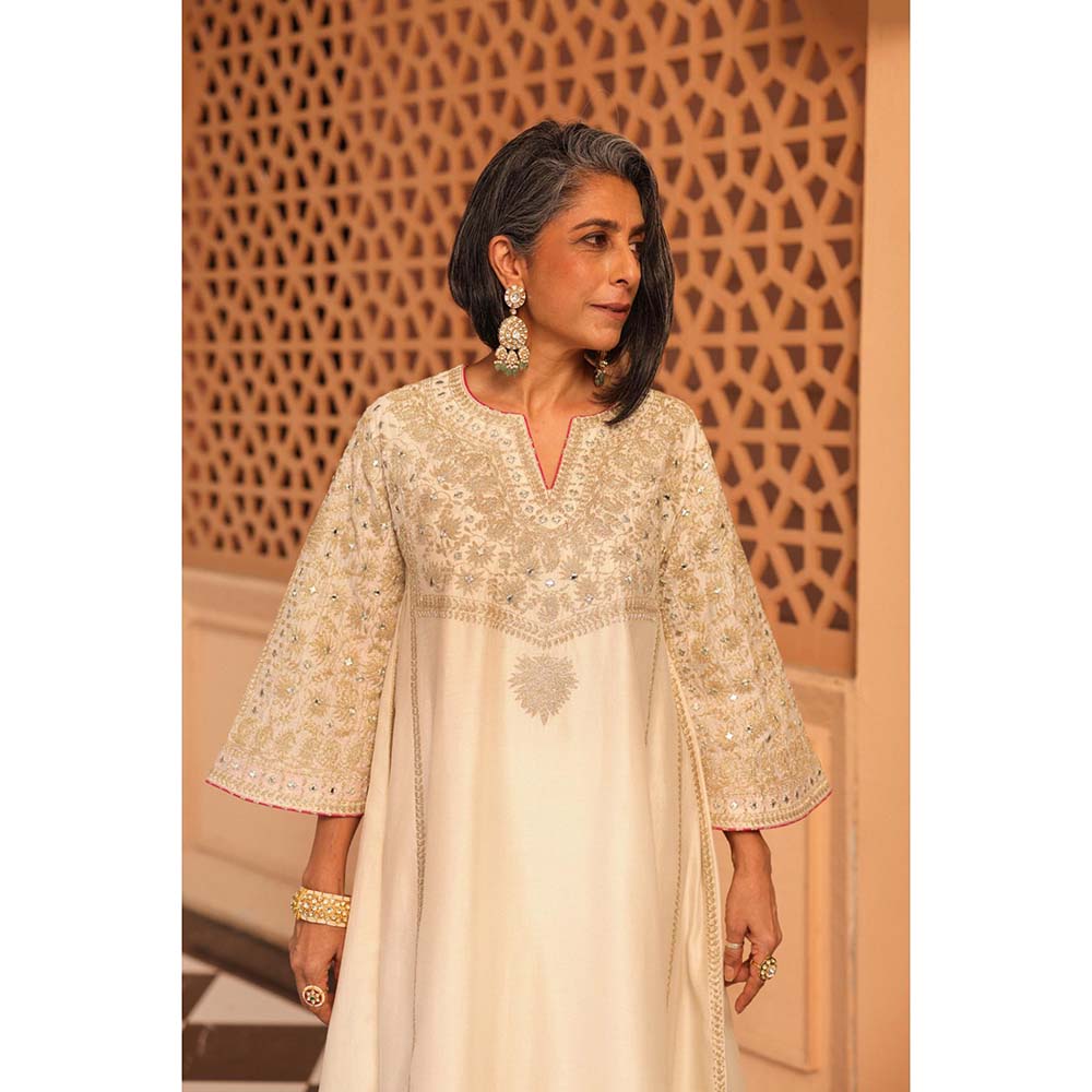 Sheetal Batra Amani Daisy Ivory A-Line Kurta with Salwar and Dupatta (Set of 3)