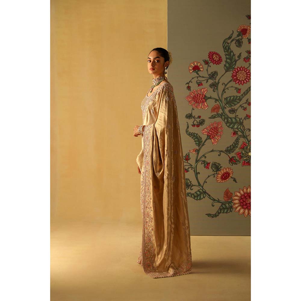 Sheetal Batra Zeenat Gold Saree with Stitched Blouse