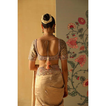 Sheetal Batra Zeenat Gold Saree with Stitched Blouse