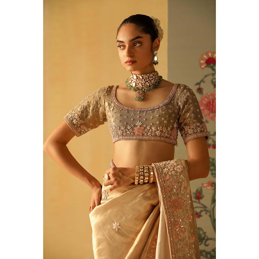 Sheetal Batra Zeenat Gold Saree with Stitched Blouse