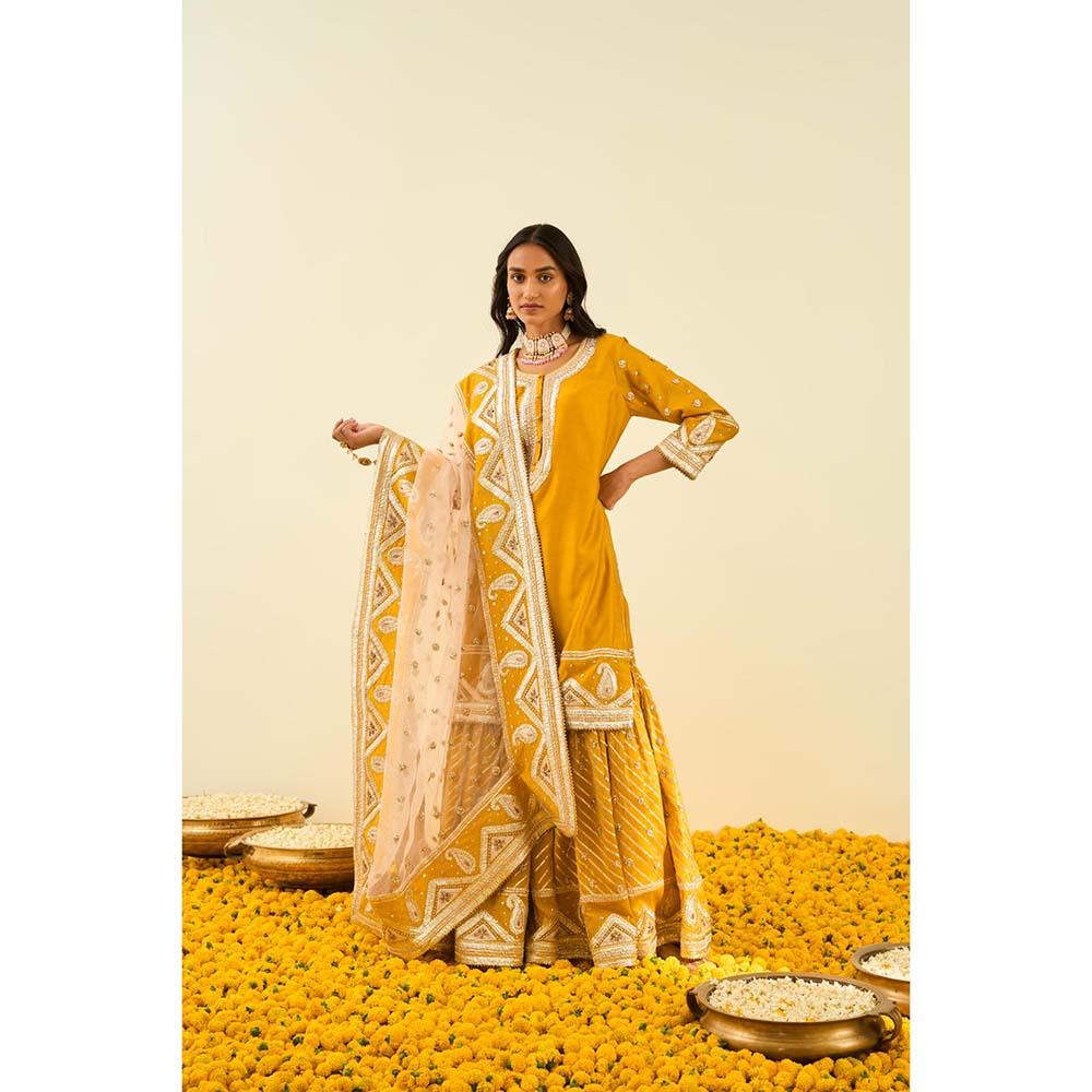 Sheetal Batra Mustard Kurta with Sharara and Dupatta (Set of 3)