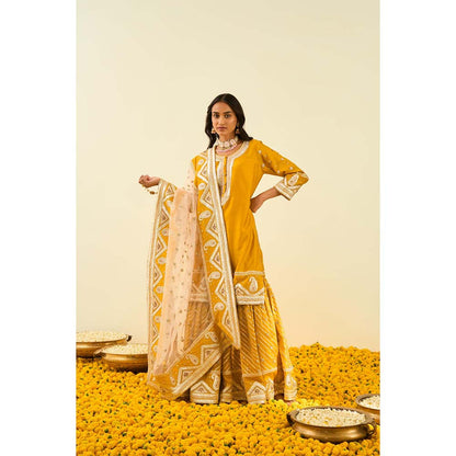 Sheetal Batra Mustard Kurta with Sharara and Dupatta (Set of 3)