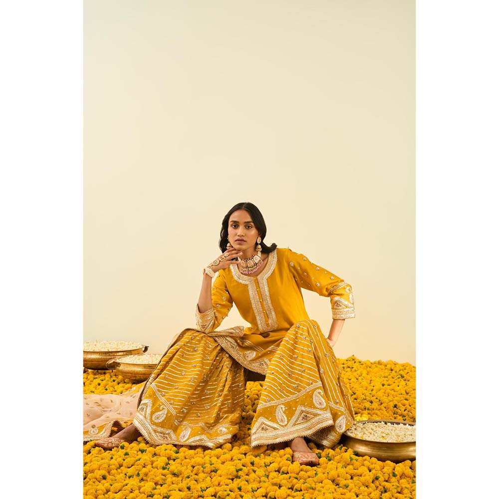 Sheetal Batra Mustard Kurta with Sharara and Dupatta (Set of 3)