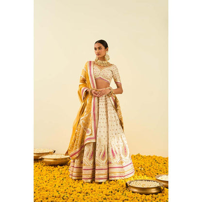 Sheetal Batra Cream Lehenga with Blouse and Dupatta (Set of 3)