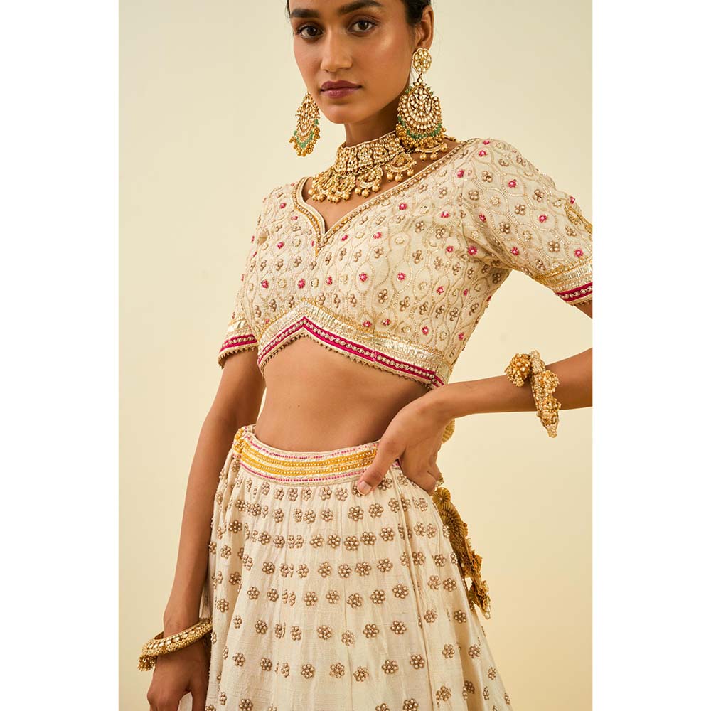 Sheetal Batra Cream Lehenga with Blouse and Dupatta (Set of 3)
