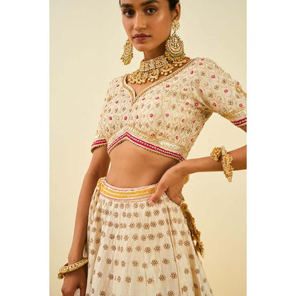 Sheetal Batra Cream Lehenga with Blouse and Dupatta (Set of 3)