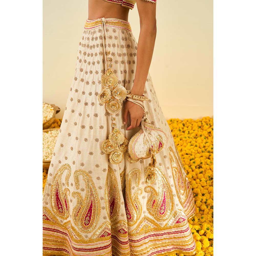 Sheetal Batra Cream Lehenga with Blouse and Dupatta (Set of 3)