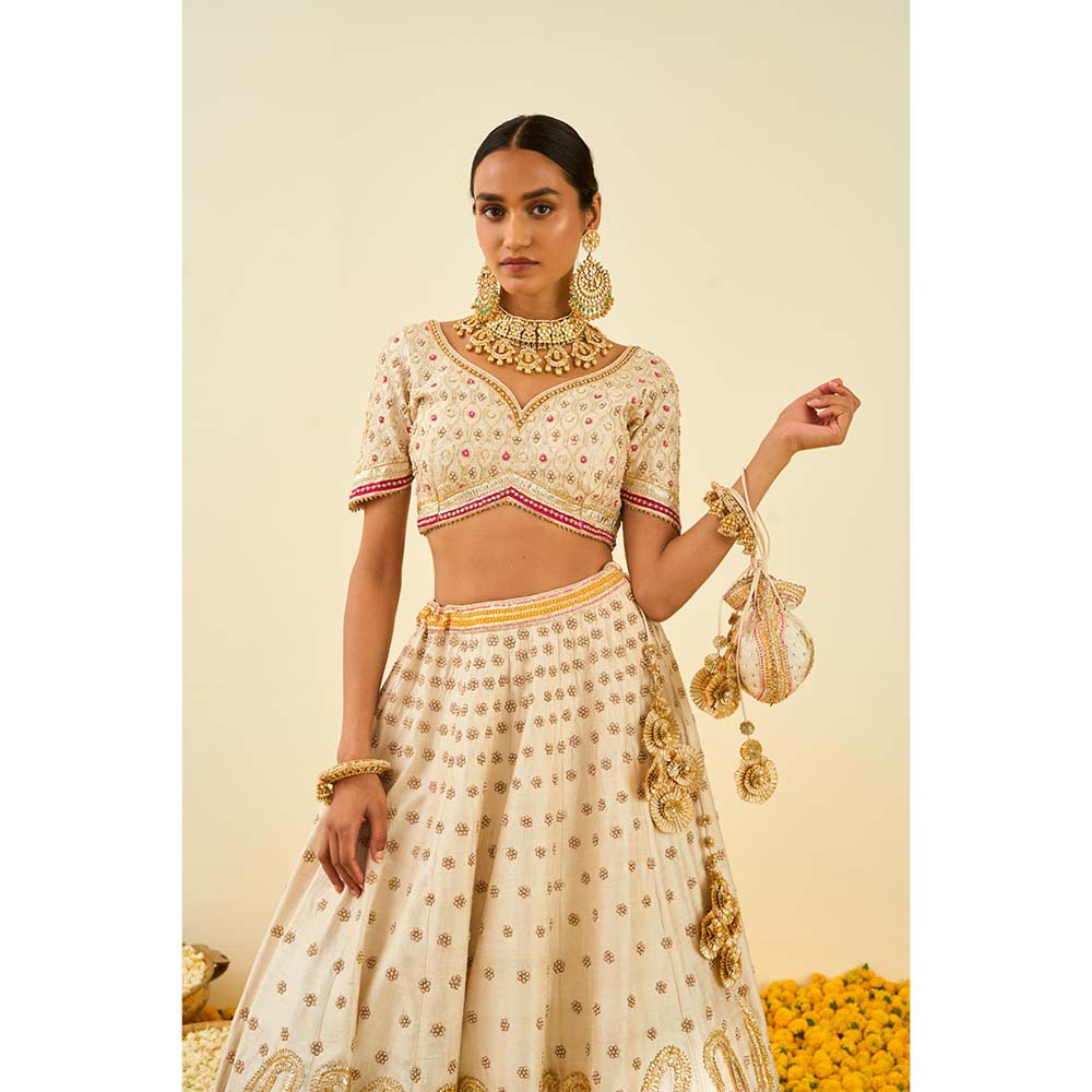 Sheetal Batra Cream Lehenga with Blouse and Dupatta (Set of 3)