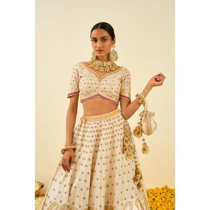 Sheetal Batra Cream Lehenga with Blouse and Dupatta (Set of 3)