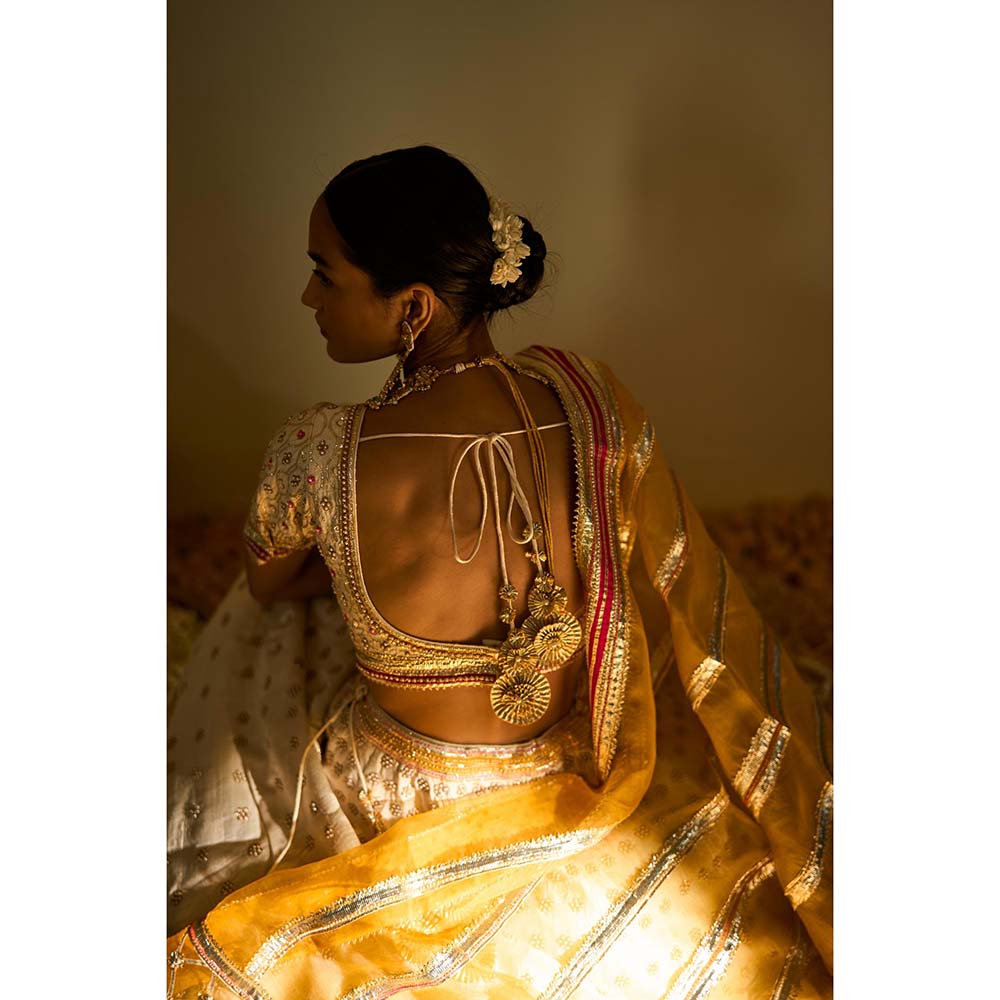 Sheetal Batra Cream Lehenga with Blouse and Dupatta (Set of 3)