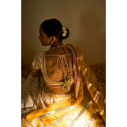 Sheetal Batra Cream Lehenga with Blouse and Dupatta (Set of 3)