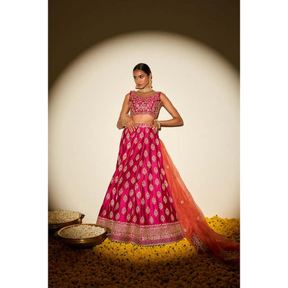 Sheetal Batra Pink Lehenga with Blouse, Dupatta and Belt (Set of 3)