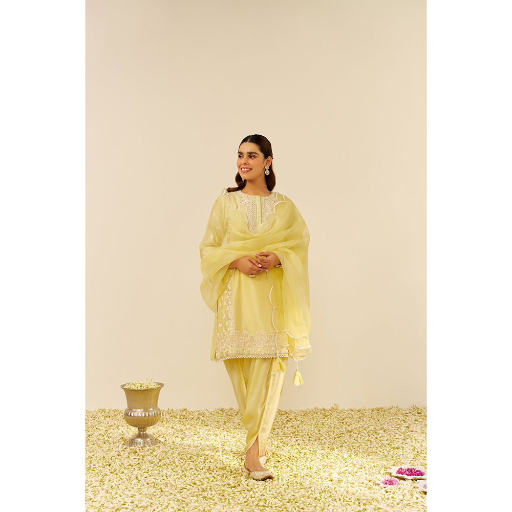 Sheetal Batra Yellow Zaisha Short Kurta with Dhoti and Dupatta (Set of 3)