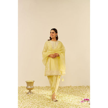 Sheetal Batra Yellow Zaisha Short Kurta with Dhoti and Dupatta (Set of 3)