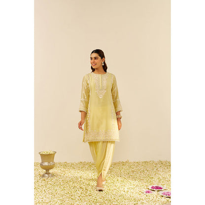 Sheetal Batra Yellow Zaisha Short Kurta with Dhoti and Dupatta (Set of 3)