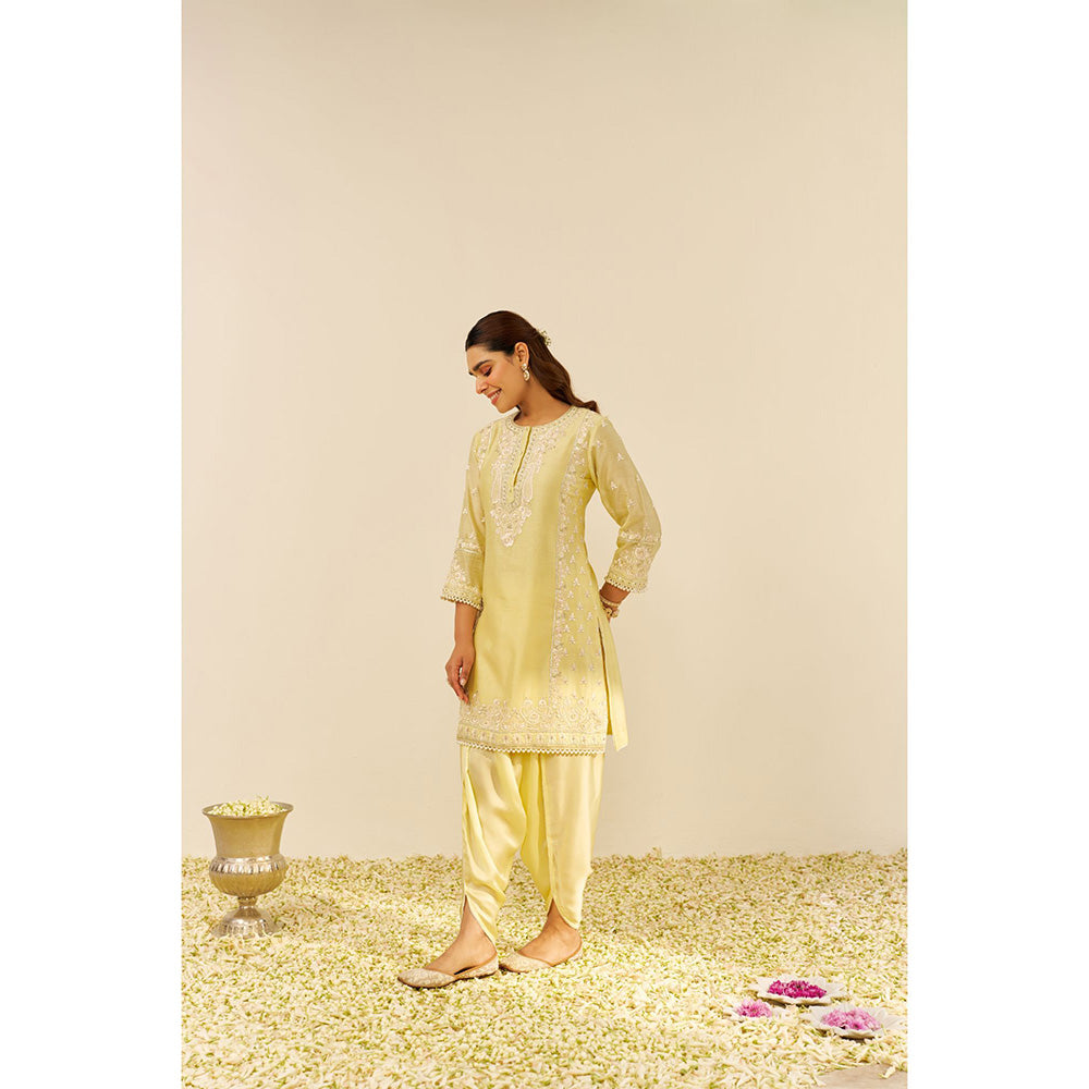 Sheetal Batra Yellow Zaisha Short Kurta with Dhoti and Dupatta (Set of 3)