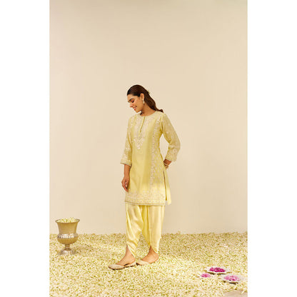 Sheetal Batra Yellow Zaisha Short Kurta with Dhoti and Dupatta (Set of 3)