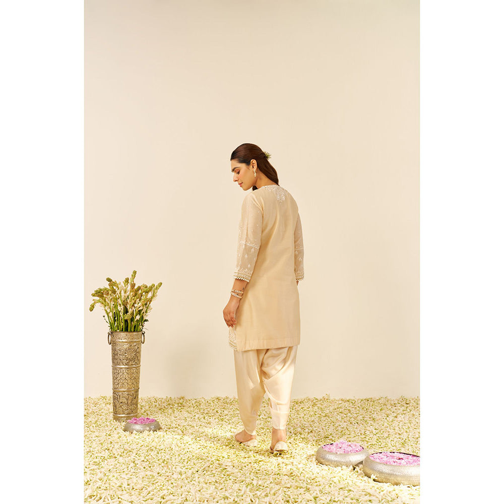 Sheetal Batra Beige Zahra Short Kurta with Dhoti and Dupatta (Set of 3)