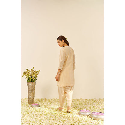 Sheetal Batra Beige Zahra Short Kurta with Dhoti and Dupatta (Set of 3)