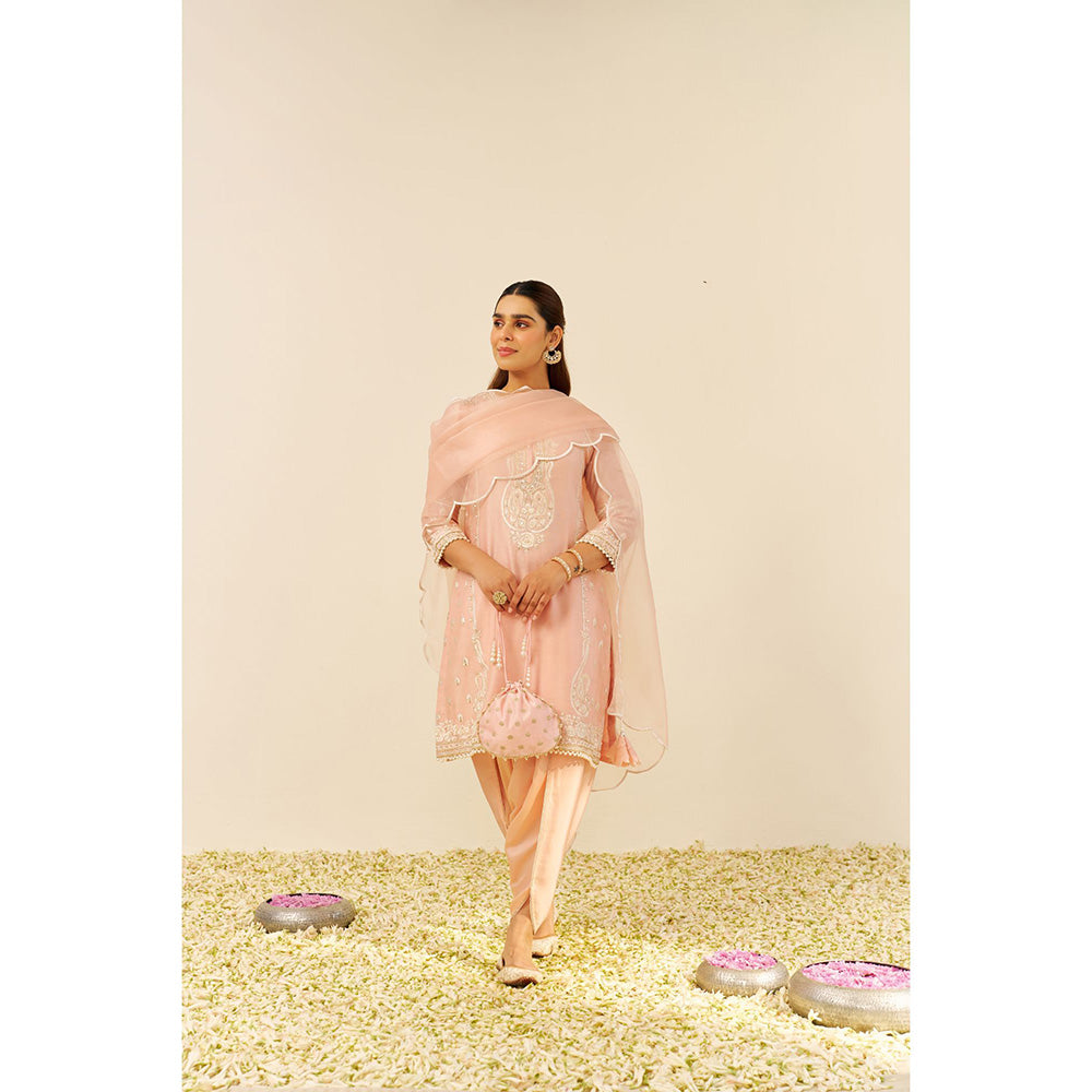 Sheetal Batra Pink Zahra Short Kurta with Dhoti and Dupatta (Set of 3)