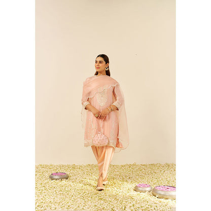 Sheetal Batra Pink Zahra Short Kurta with Dhoti and Dupatta (Set of 3)