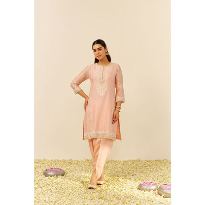 Sheetal Batra Pink Zahra Short Kurta with Dhoti and Dupatta (Set of 3)
