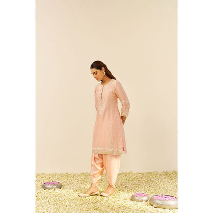 Sheetal Batra Pink Zahra Short Kurta with Dhoti and Dupatta (Set of 3)