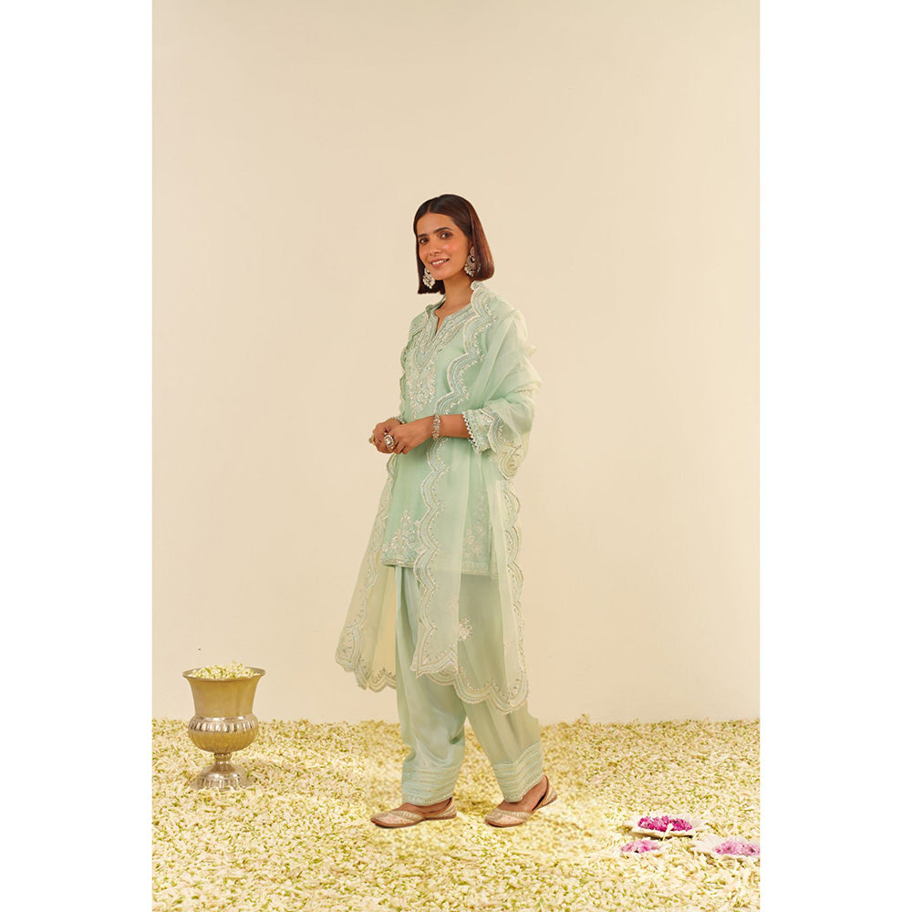 Sheetal Batra Green Haniya Short Kurta with Salwar and Dupatta (Set of 3)
