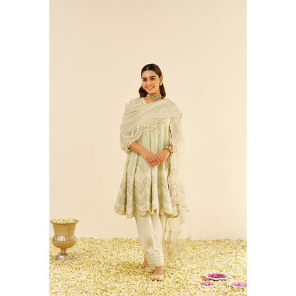 Sheetal Batra Green Meeram Short Kurta with Salwar and Dupatta (Set of 3)