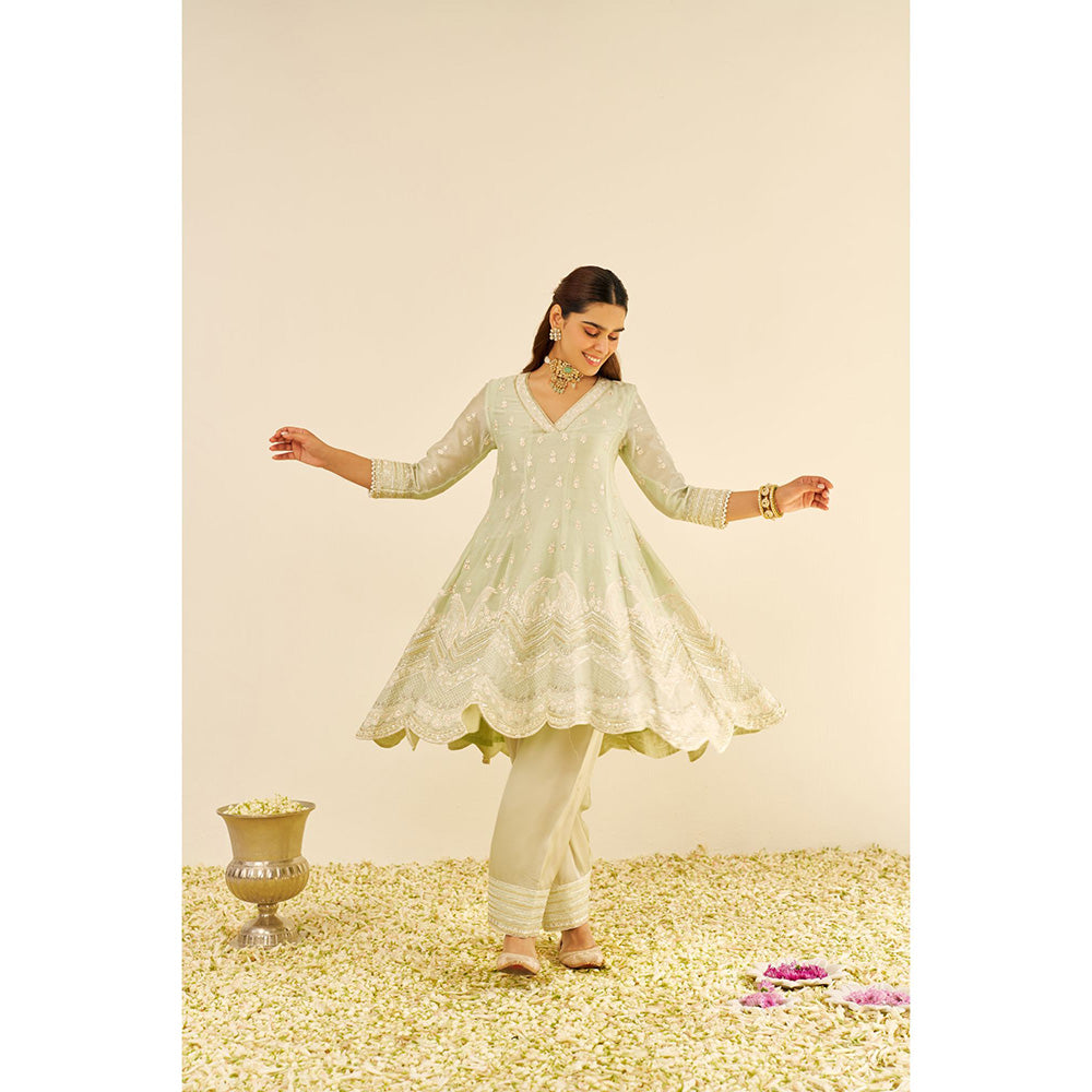 Sheetal Batra Green Meeram Short Kurta with Salwar and Dupatta (Set of 3)