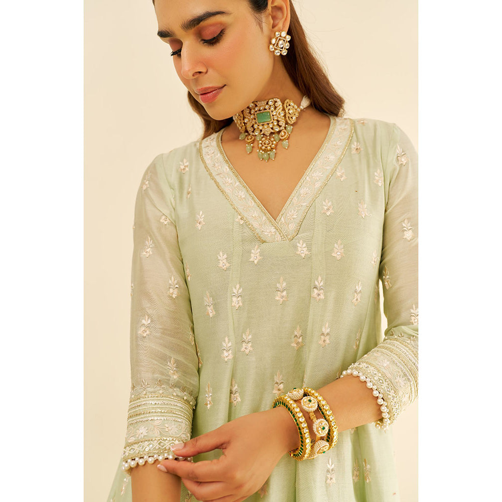 Sheetal Batra Green Meeram Short Kurta with Salwar and Dupatta (Set of 3)