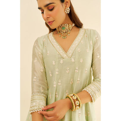 Sheetal Batra Green Meeram Short Kurta with Salwar and Dupatta (Set of 3)