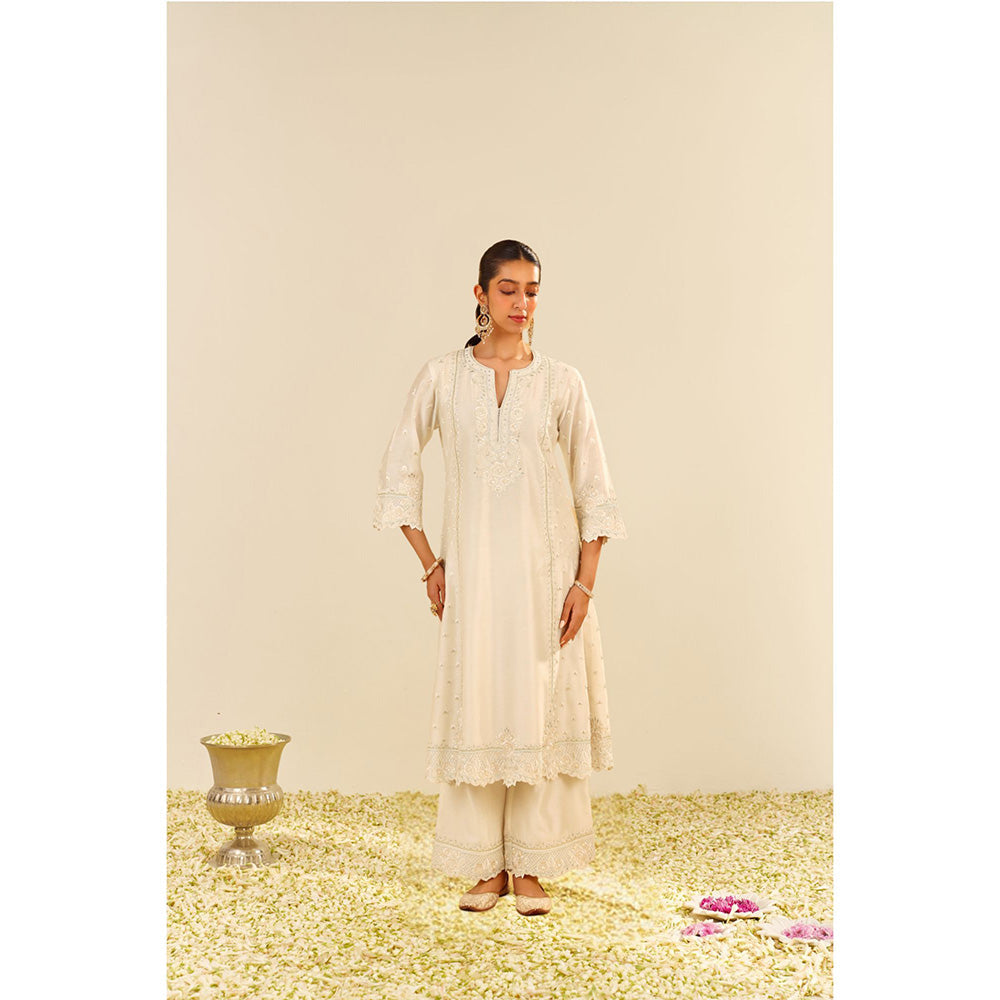 Sheetal Batra Ivory Sumaiya A-Line Kurta with Palazzo and Dupatta (Set of 3)