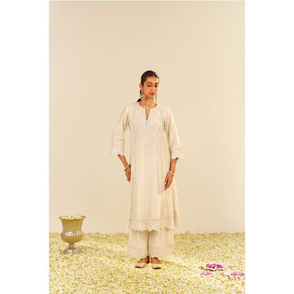 Sheetal Batra Ivory Sumaiya A-Line Kurta with Palazzo and Dupatta (Set of 3)