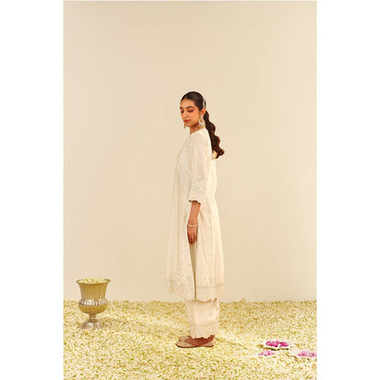 Sheetal Batra Ivory Sumaiya A-Line Kurta with Palazzo and Dupatta (Set of 3)