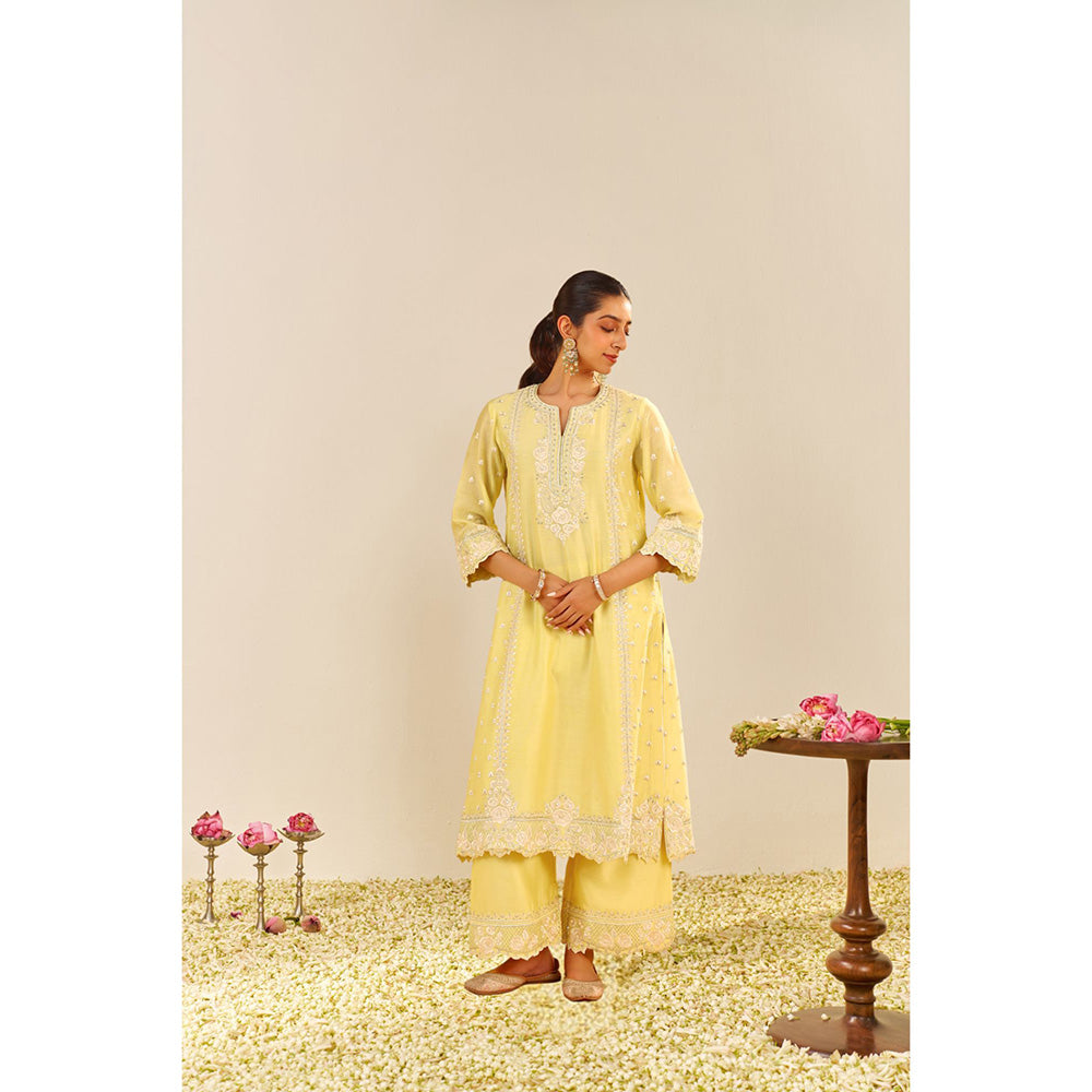 Sheetal Batra Yellow Sumaiya A-Line Kurta with Palazzo and Dupatta (Set of 3)