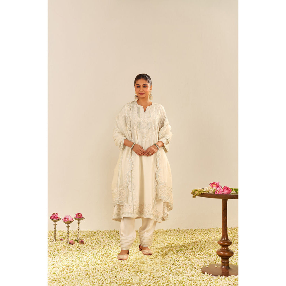 Sheetal Batra Ivory Maziya Long Kurta with Salwar and Dupatta (Set of 3)