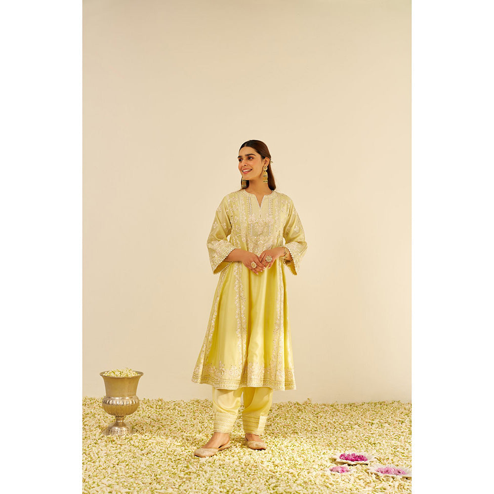 Sheetal Batra Yellow Maziya Long Kurta with Salwar and Dupatta (Set of 3)