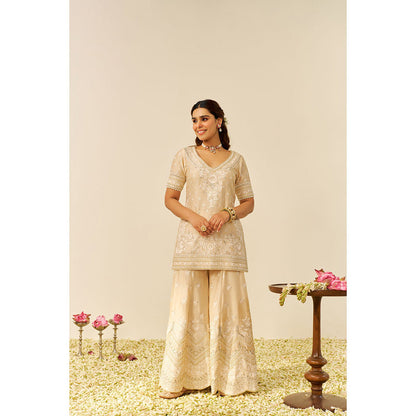Sheetal Batra Beige Sameeha Short Kurta with Sharara and Dupatta (Set of 3)