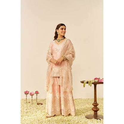 Sheetal Batra Pink Sameeha Short Kurta with Sharara and Dupatta (Set of 3)