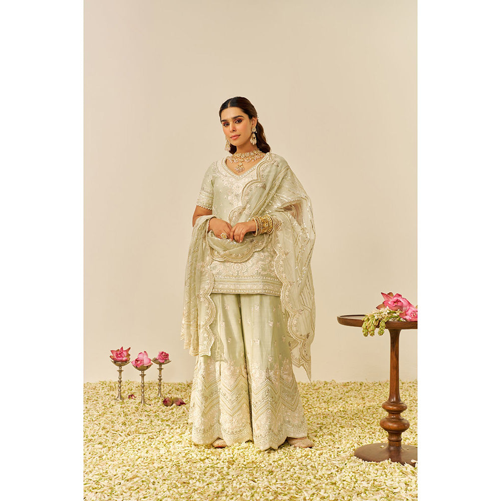 Sheetal Batra Green Sameeha Short Kurta with Sharara and Dupatta (Set of 3)